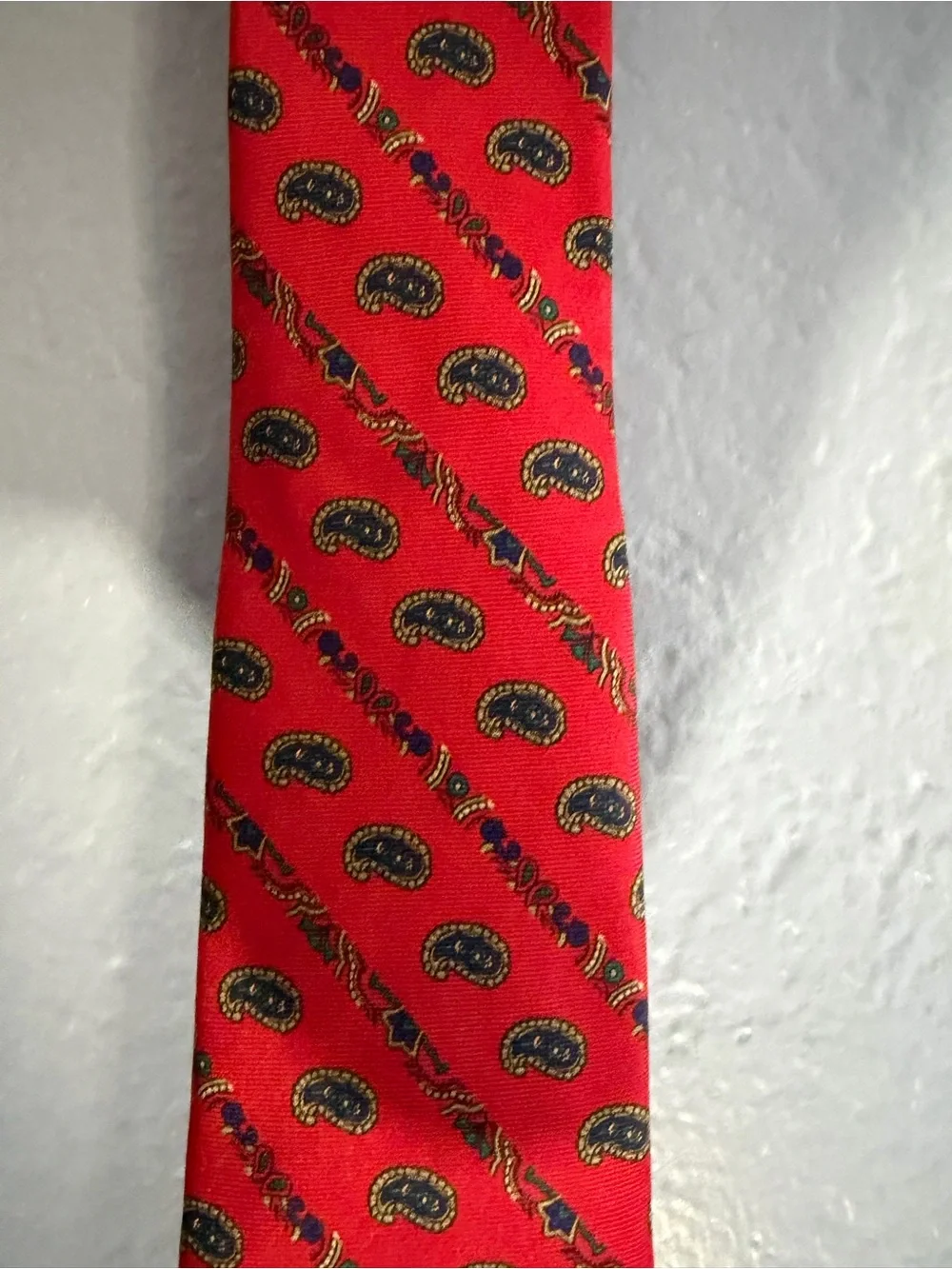 Vintage Christian Dior All Silk Red Paisley Striped Necktie Tie Woven in Italy
